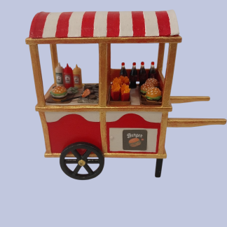 Miniatür Hamburger Arabası - El Yapımı Akrilik Boyalı Maket Dekoratif - 13x11,5x6 cm